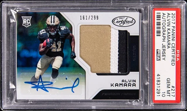 2017 Panini Certified Alvin Kamara Autograph Jersey #217 card image
