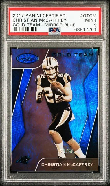 2017 Panini Certified Christian Mccaffrey Gold Team Mirror Blue #GTCM card image