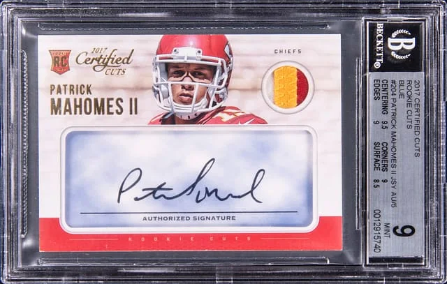 2017 Panini Certified Cuts Patrick Mahomes II Cuts Autograph Relic Red Ink SP #204 card image