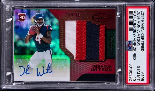 2017 Panini Certified Deshaun Watson Autograph Jersey Mirror Red #208 card image