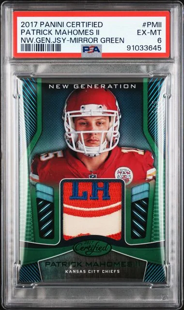 2017 Panini Certified Patrick Mahomes II New Generation Jersey Mirror Green #PMII card image