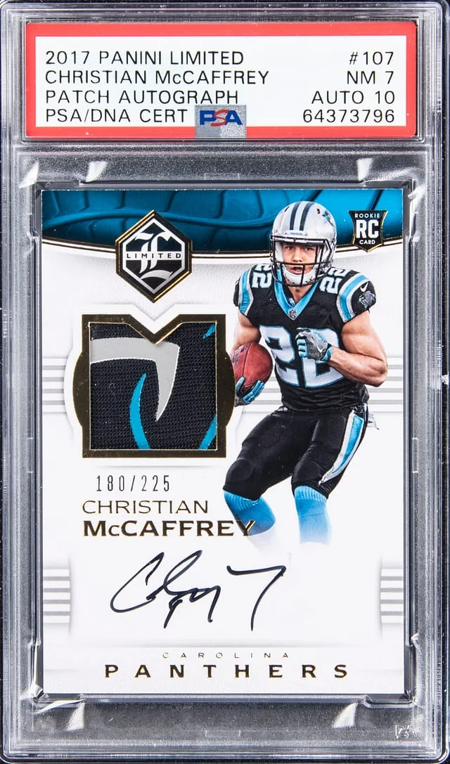 2017 Panini Christian McCaffrey Limited Patch Autograph #107 card image