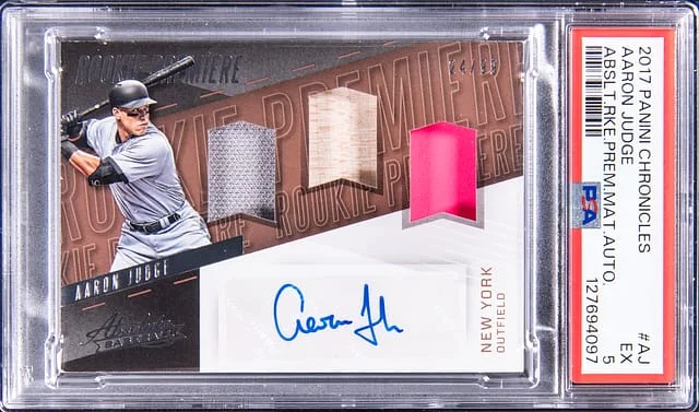 2017 Panini Chronicles Aaron Judge Absolute Premier Material Autograph #Aj card image
