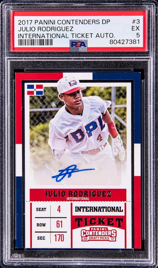 2017 Panini Contenders Draft Picks Julio Rodriguez International Ticket Autograph #3 card image