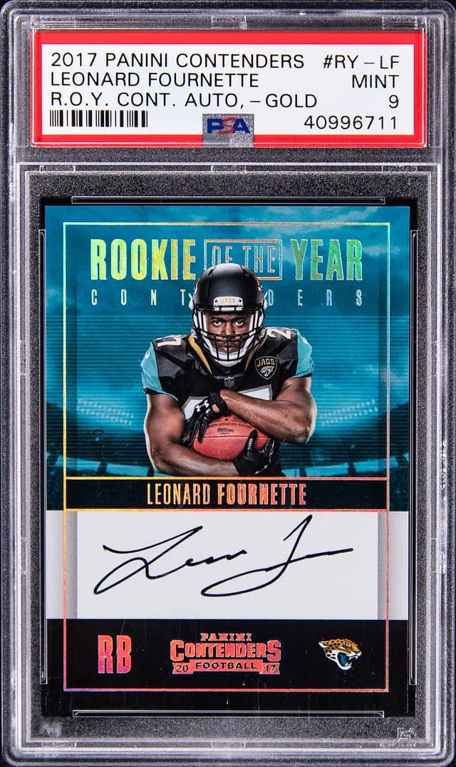 2017 Panini Contenders Leonard Fournette of the Year Contenders Autograph Gold #RY-LF card image