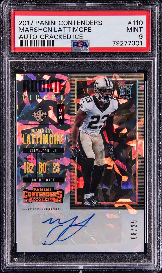 2017 Panini Contenders Marshon Lattimore Ticket Autographs Cracked Ice #110 card image