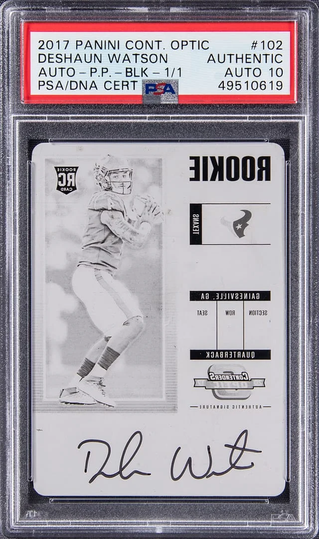2017 Panini Contenders Optic Deshaun Watson Autograph Printing Plate Black #102 card image