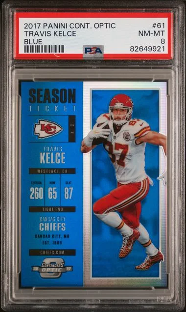 2017 Panini Contenders Optic Travis Kelce Blue #61 card image