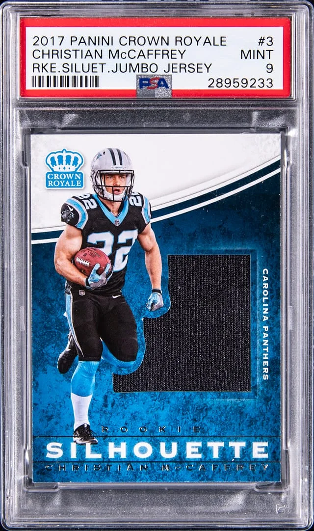 2017 Panini Crown Royale Christian McCaffrey Silhouette Jumbo Jersey #3 card image