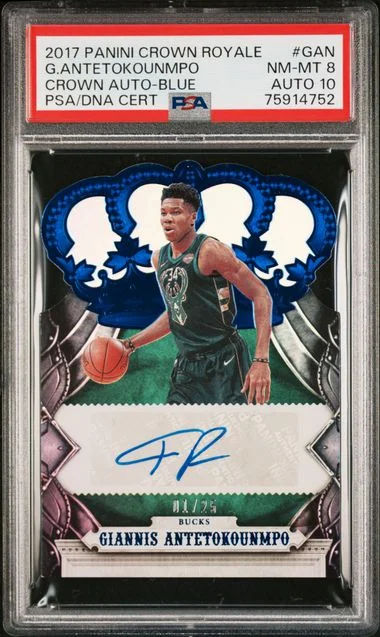 2017 Panini Crown Royale Crown Autographs Blue Gan Giannis Antetokounmpo #no-number card image