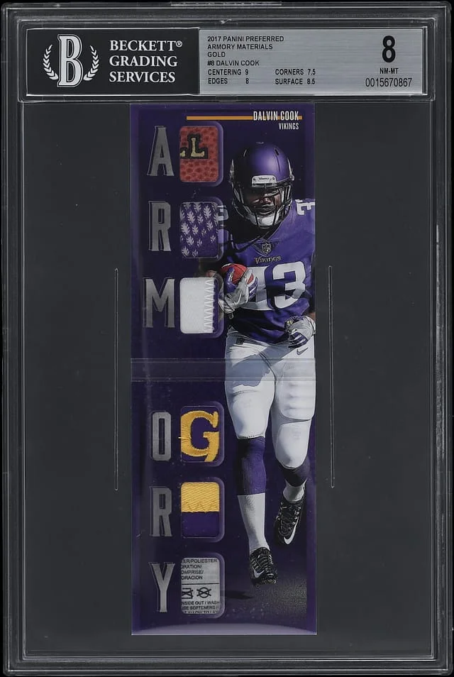 2017 Panini Dalvin Cook Preferred Armory Materials Gold #8 card image