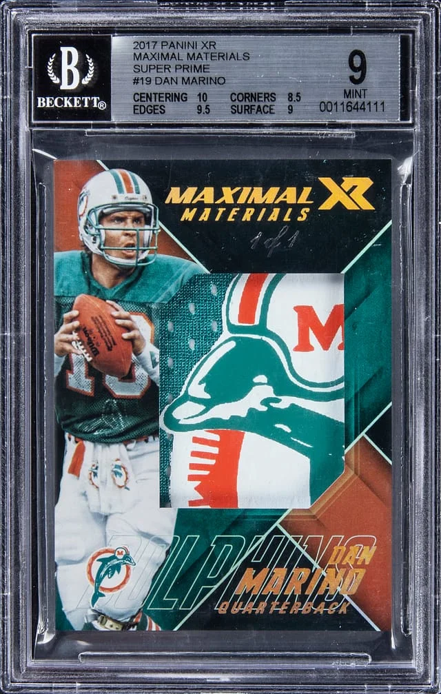 2017 Panini Dan Marino XR Maximal Materials Super Prime #19 card image