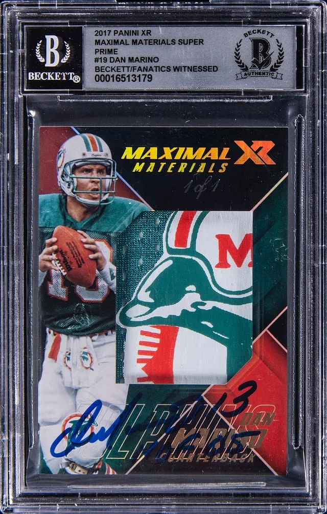2017 Panini Dan Marino XR Maximal Materials Super Prime #MM-DM card image