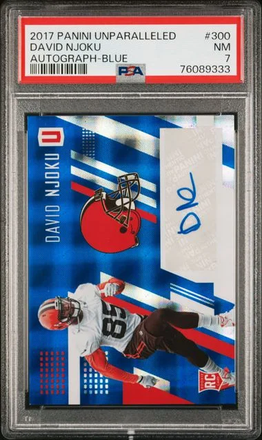 2017 Panini David Njoku Unparalleled Autograph Blue #300 card image