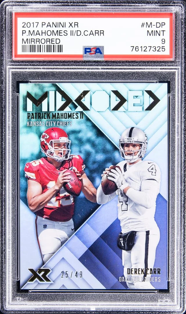 2017 Panini Derek Carr/Patrick Mahomes II XR Mirrored #M-DP card image