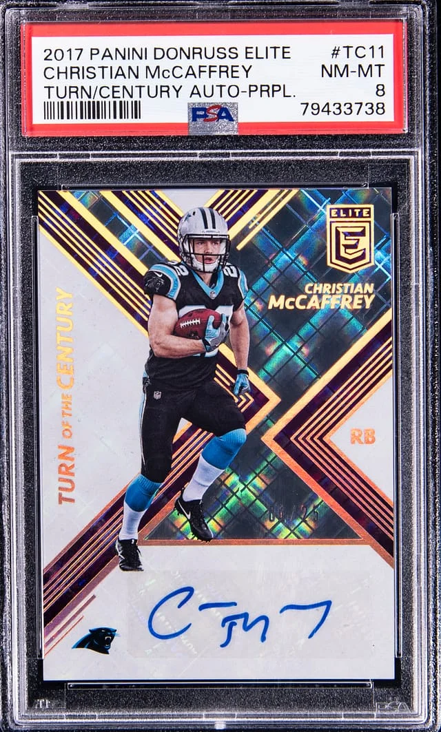 2017 Panini Donruss Christian McCaffrey Elite Turn of the Century Autograph Purple #TC-11 card image