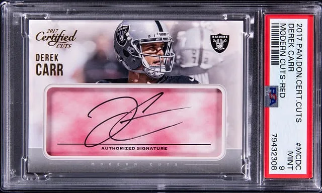 2017 Panini Donruss Derek Carr Certified Cuts Modern Cuts Red #MC-DC card image