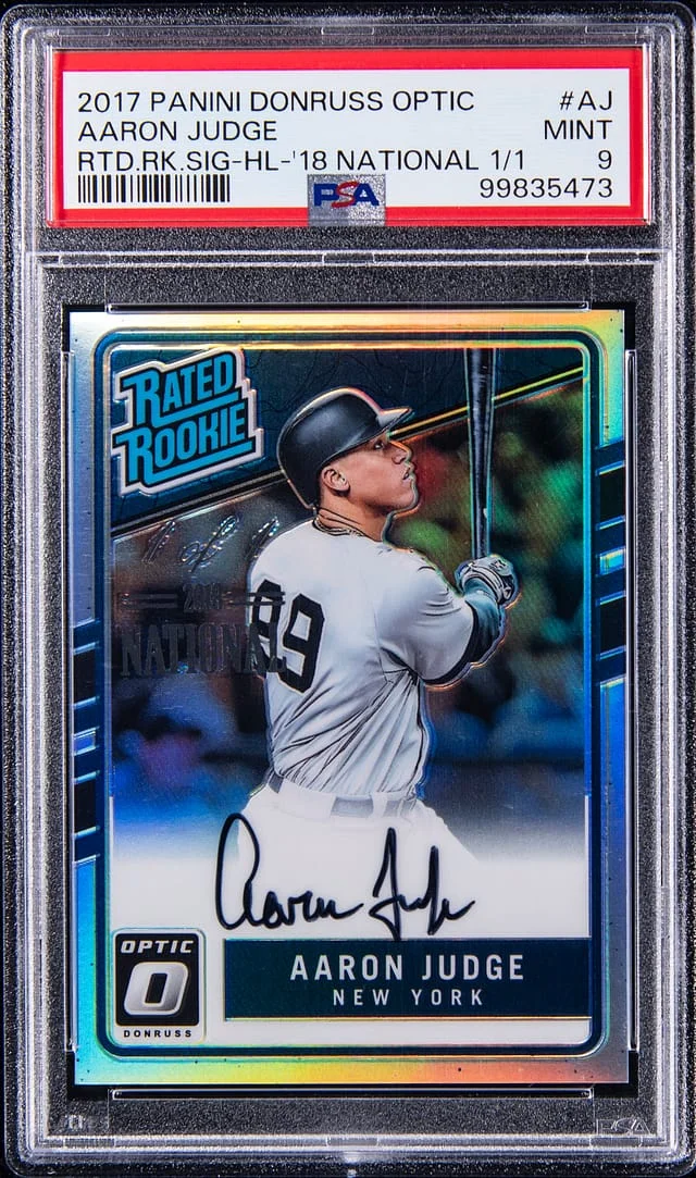 2017 Panini Donruss Optic Aaron Judge Rated Signature Holo '18 National #RSS-AJ card image