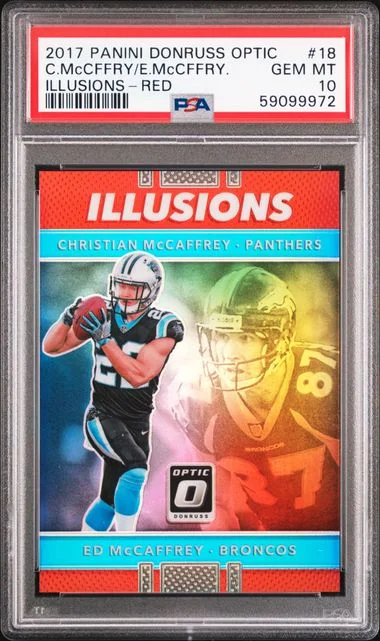 2017 Panini Donruss Optic Christian Mccaffrey/Ed Mccaffrey Illusions Red #18 card image