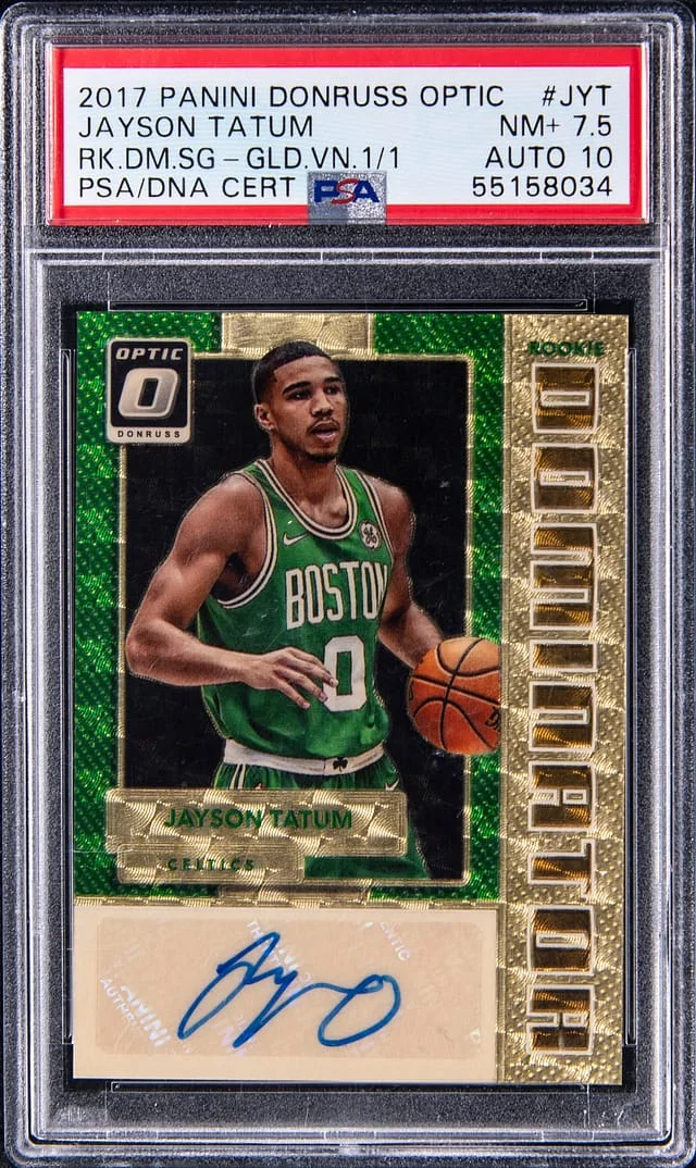 2017 Panini Donruss Optic Jayson Tatum Dominator Signatures Gold Vinyl #RD-JYT card image