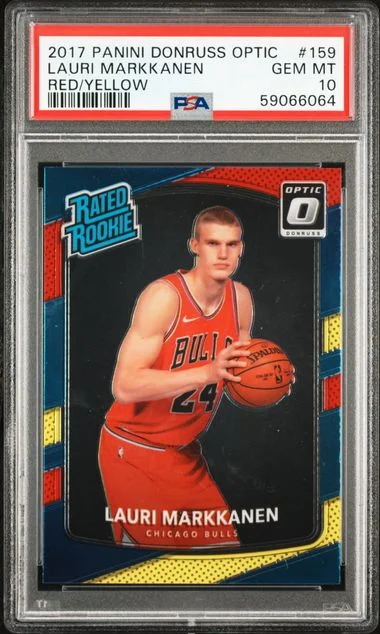 2017 Panini Donruss Optic Lauri Markkanen Red/Yellow Rated #159 card image