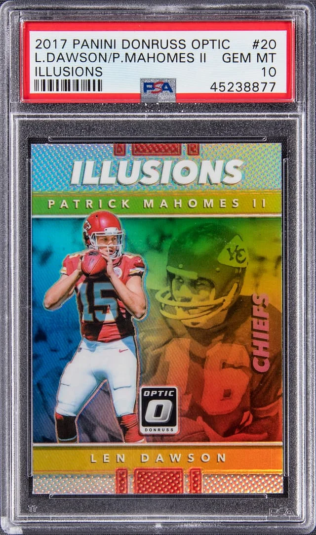 2017 Panini Donruss Optic Len Dawson and Patrick Mahomes II Illusions #20 card image