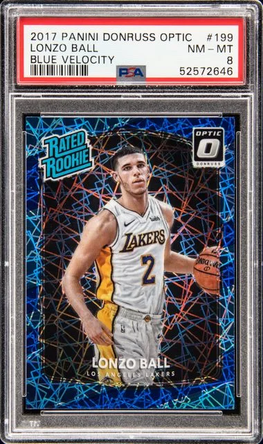 2017 Panini Donruss Optic Lonzo Ball Blue Velocity #199 card image