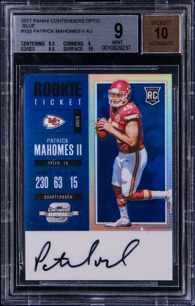 2017 Panini Donruss Optic Patrick Mahomes II Ticket Autograph Blue #103 card image