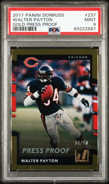 2017 Panini Donruss Walter Payton – Jersey Number Gold Press Proof #237 card image