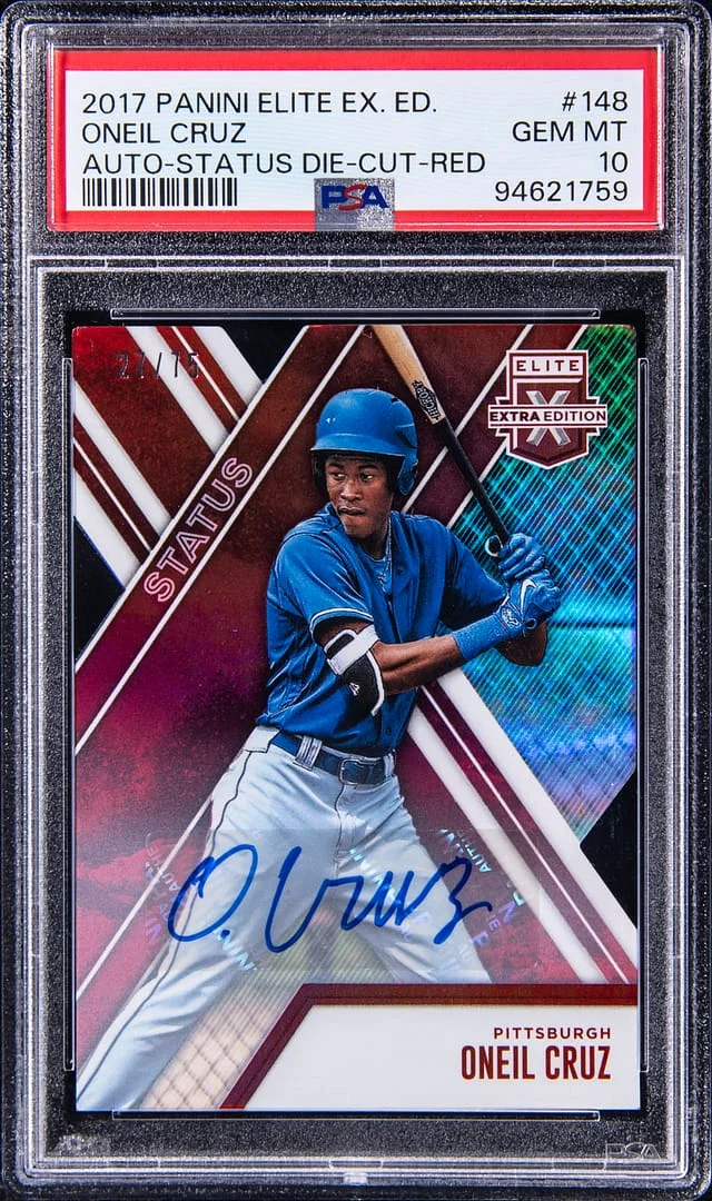 2017 Panini Elite Extra Edition Oneil Cruz Autograph Status Die-Cut Red #148 card image