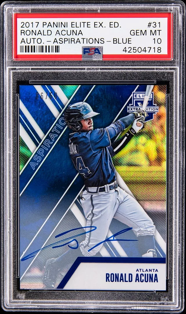 2017 Panini Elite Extra Edition Ronald Acuna Autograph Aspirations Blue #31 card image