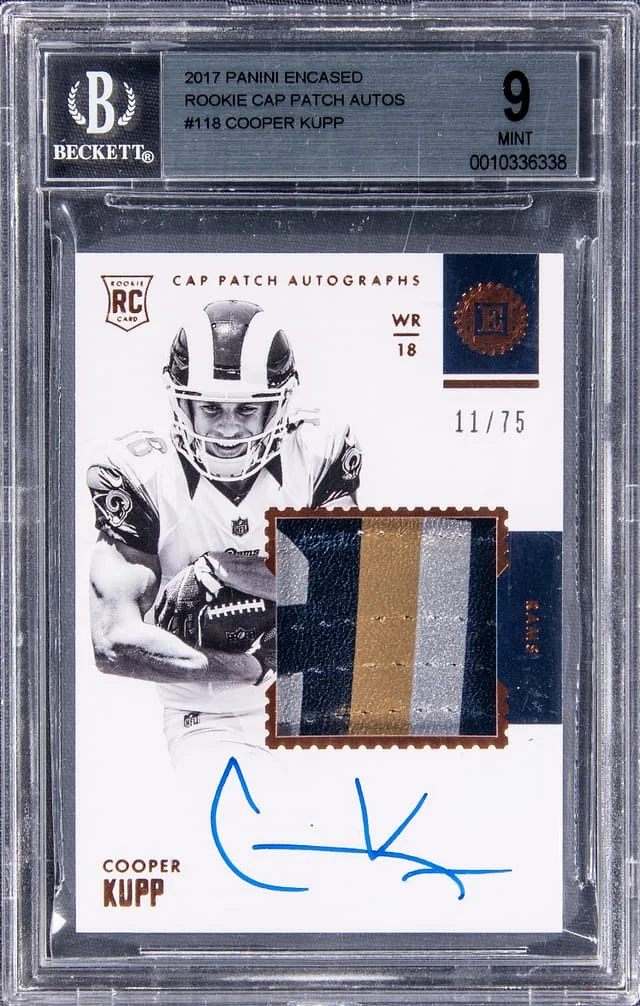 2017 Panini Encased Cooper Kupp Cap Patch Autographs #118 card image