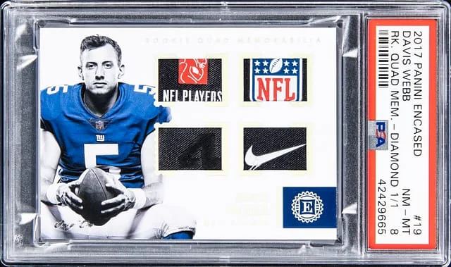 2017 Panini Encased Davis Webb Quad Memorabilia Diamond #19 card image