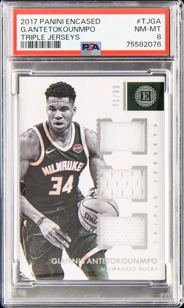 2017 Panini Encased Giannis Antetokounmpo Triple Jerseys #TJ-GA card image