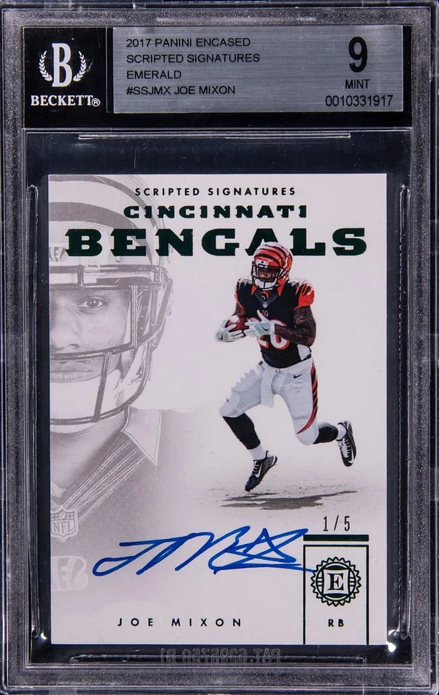 2017 Panini Encased Joe Mixon Scripted Signatures Emerald #SS-JMX card image