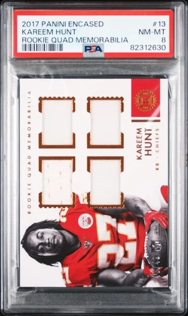 2017 Panini Encased Kareem Hunt Quad Memorabilia #13 card image