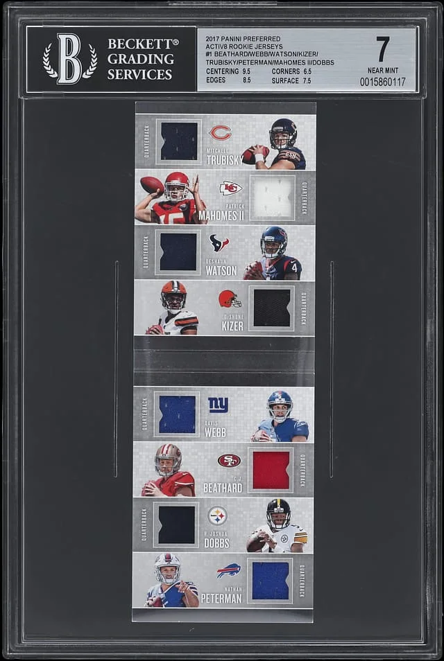 2017 Panini Featuring Patrick Mahomes II, Deshaun Watson Preferred Activ8 Jerseys #1 card image