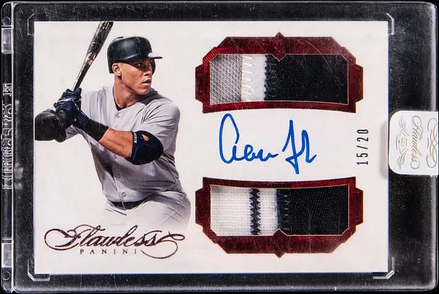 2017 Panini Flawless Aaron Judge Dual Patch Autographs Ruby #DRPA-AJ card image