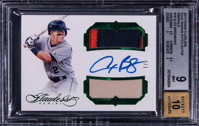 2017 Panini Flawless Alex Bregman Dual Patch Autograph Emerald #DRPA-AX2 card image