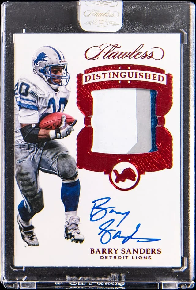 2017 Panini Flawless Barry Sanders Distinguished Autograph Patch Ruby #DI-BS card image