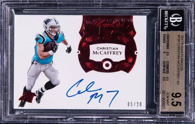 2017 Panini Flawless Christian McCaffery Autograph Ruby #138 card image