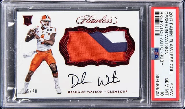 2017 Panini Flawless DeShaun Watson Collegiate Patch Autograph Ruby #DEW card image