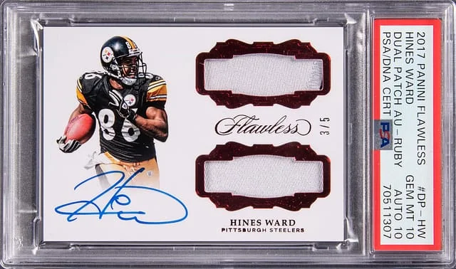 2017 Panini Flawless Hines Ward Dual Patch Autograph Ruby #DP-HW card image