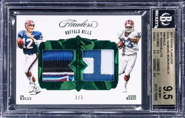 2017 Panini Flawless Jim Kelly/Andre Reed Dual Diamond Memorabilia Emerald #DD-KR card image