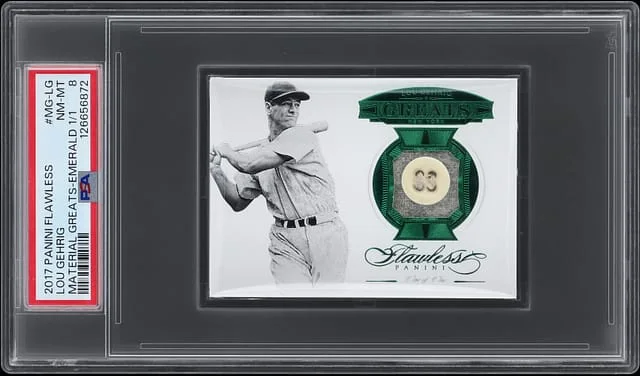 2017 Panini Flawless Lou Gehrig Game-Used Material Greats Emerald #MG-LG card image