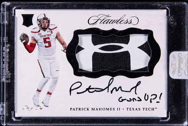 2017 Panini Flawless Patrick Mahomes II Collegiate Patch Autograph (RPA) Black #RPA-PH card image