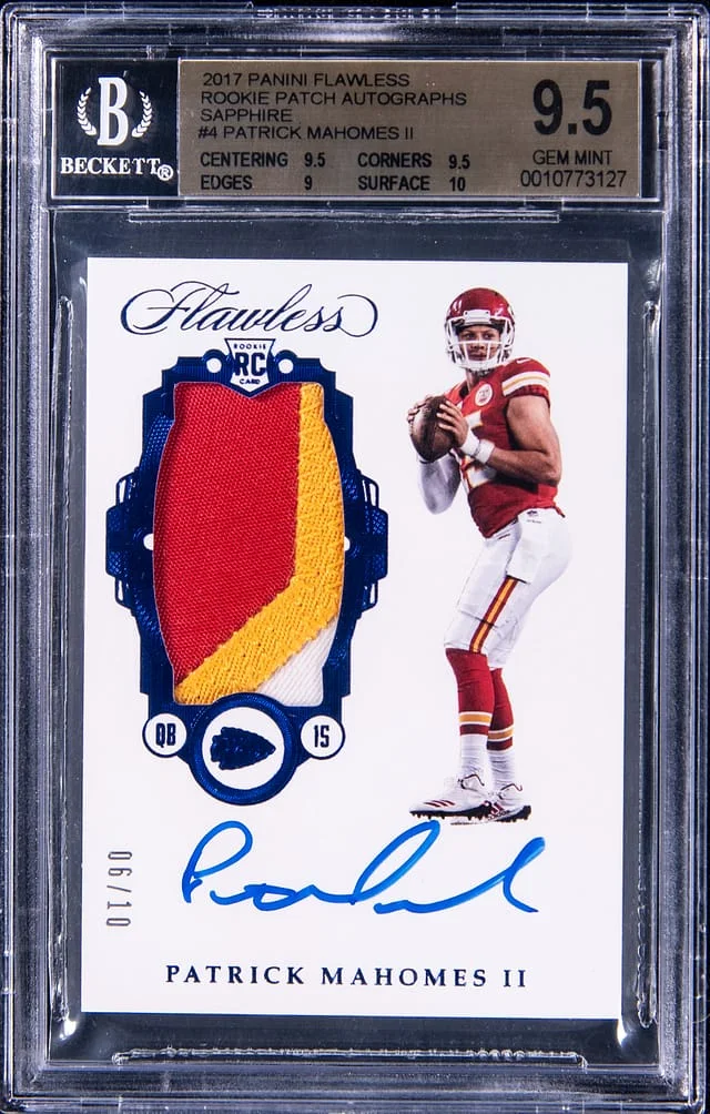 2017 Panini Flawless Patrick Mahomes Patch Autograph (RPA) Sapphire #RP-PM card image
