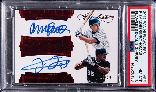 2017 Panini Flawless Ryne Sandberg/Frank Thomas Flawless Dual Signatures Ruby #FDS-RF card image