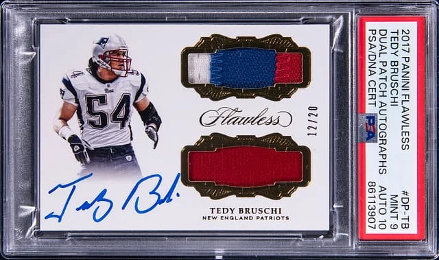 2017 Panini Flawless Tedy Bruschi Dual Patch Autograph #DP-TB card image