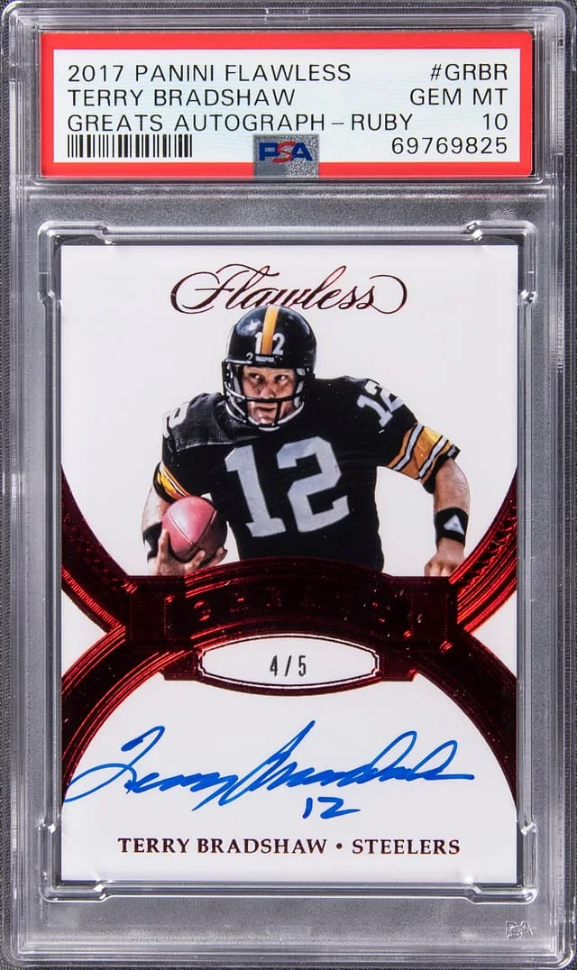 2017 Panini Flawless Terry Bradshaw Greats Autograph Ruby #GR-BR card image